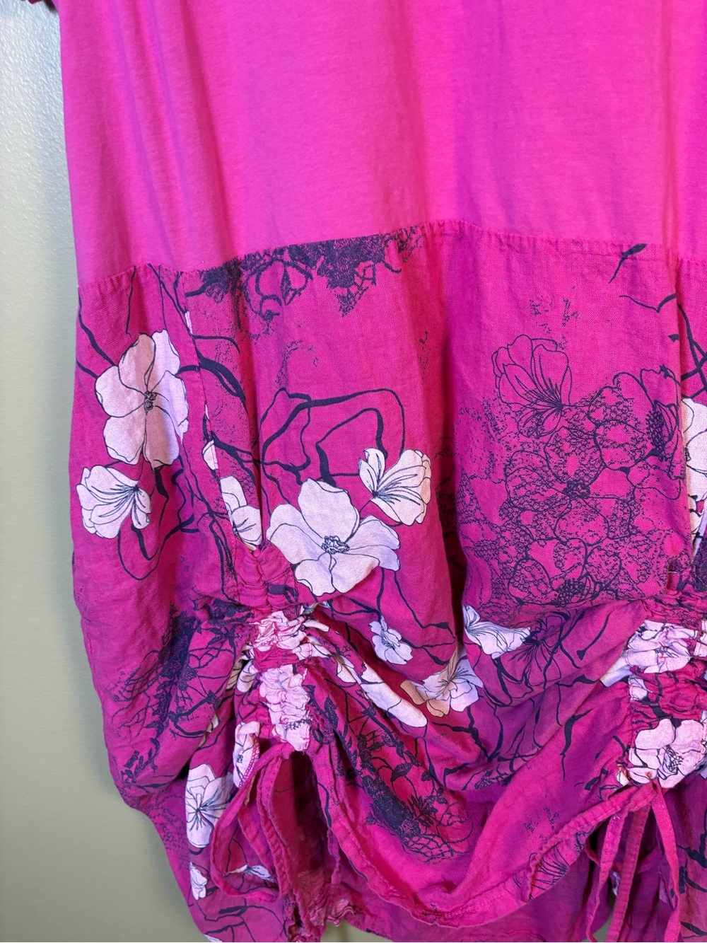 TG.U Made in Italy Linen Viscose Combo Drawstring Detail Floral Dress - Picture 4 of 12